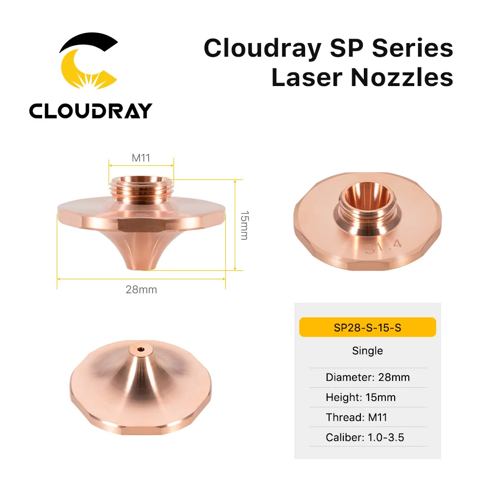 

Cloudray SP Series Dia.28mm H15 M11 Caliber 1.0-3.5 Single/Double Layers Welding Laser Nozzles for Fiber Laser Cutting Machine