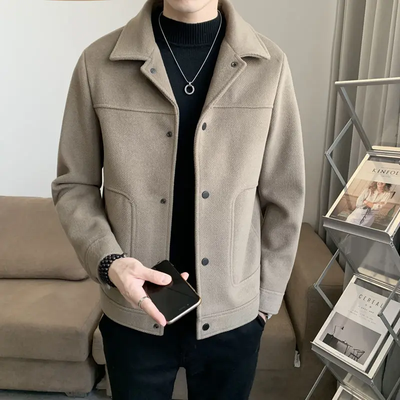 Autumn Winter New Fashion Turn-down Collar Long Sleeve Whisper Solid Jackets Men\'s Clothing Pocket Casual All-match Button Tops
