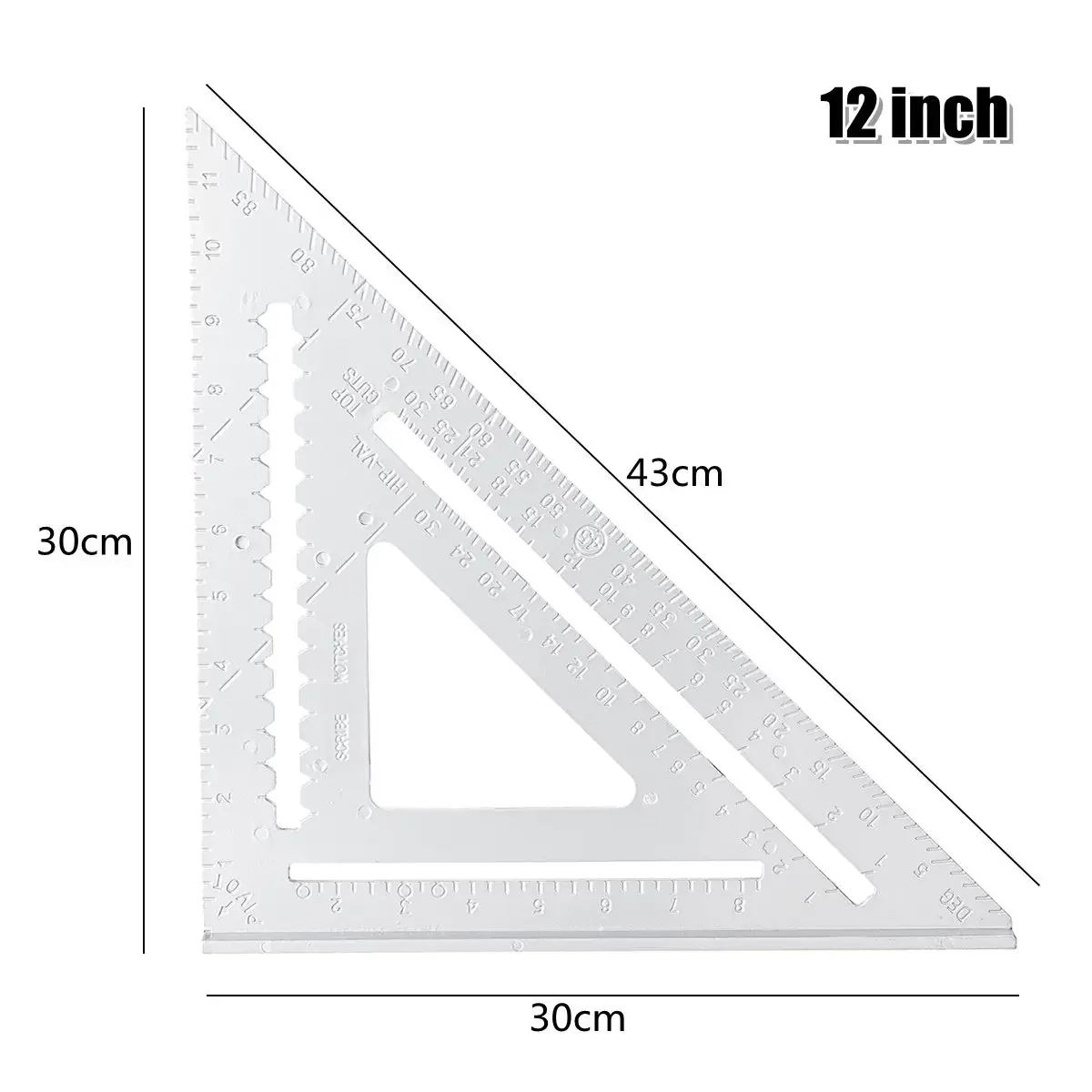 12 inch Angle Ruler Imperial Aluminum Alloy Triangular Measuring Ruler Woodwork Speed Square Triangle Angle Protractor