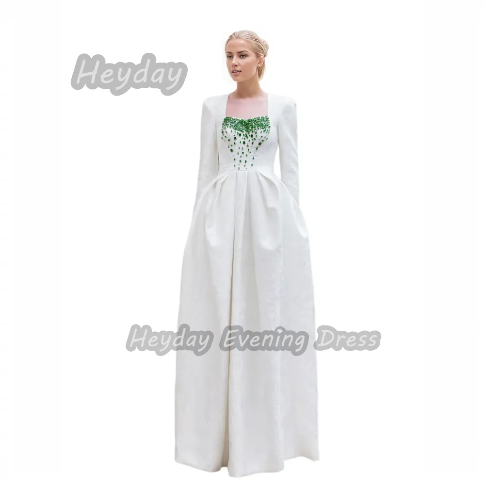 

Heyday السعودية Square Prom Gown Sexy A-Line Beaded Sexy Crepe Long Sleeves Floor Length Elegant Dress For luxurious Woman 2024