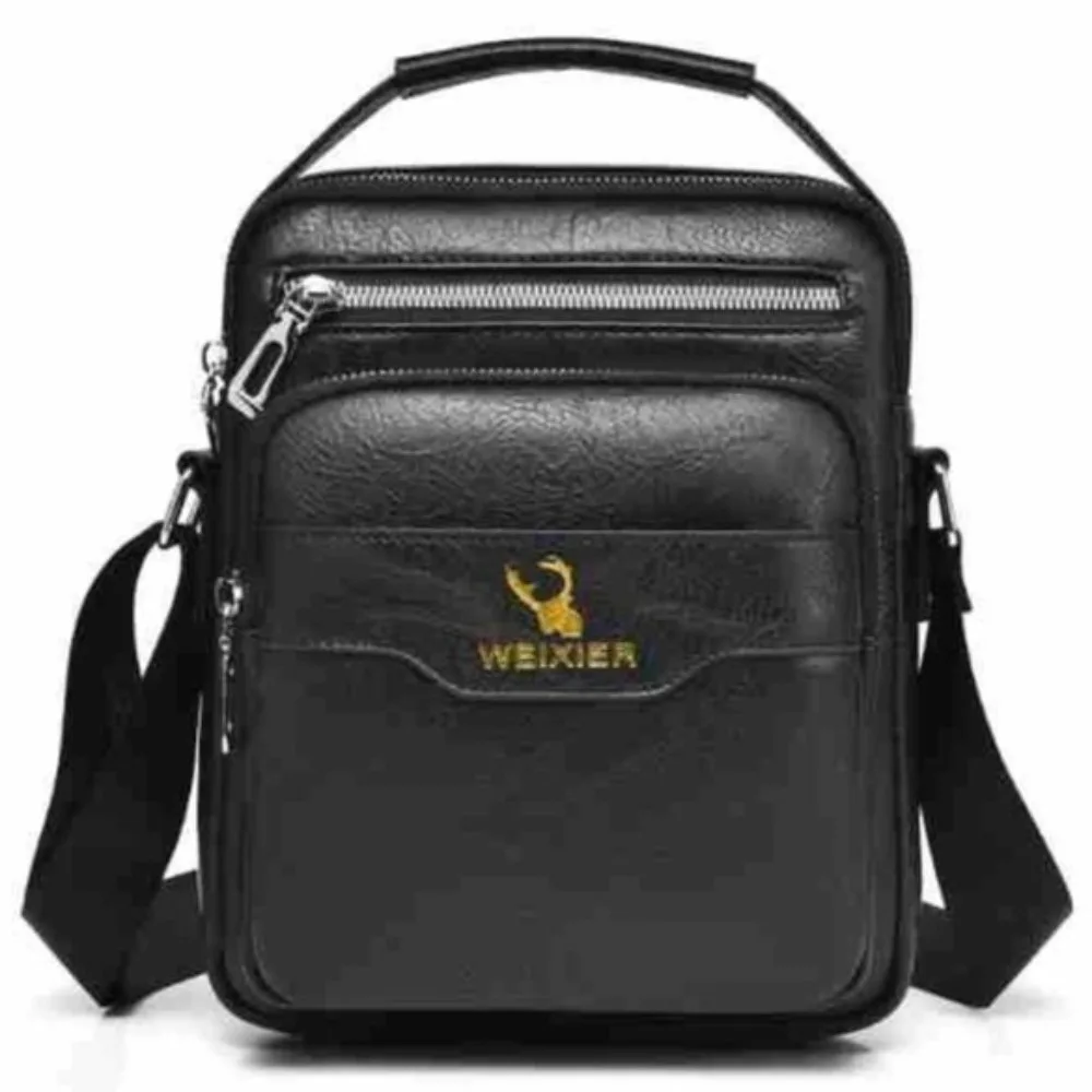 Fashionable Vintage Men Crossbody Bag PU Leather Multi Zipper Pocket Shoulder Bag Waterproof Top Handle Leather Handbag for Men