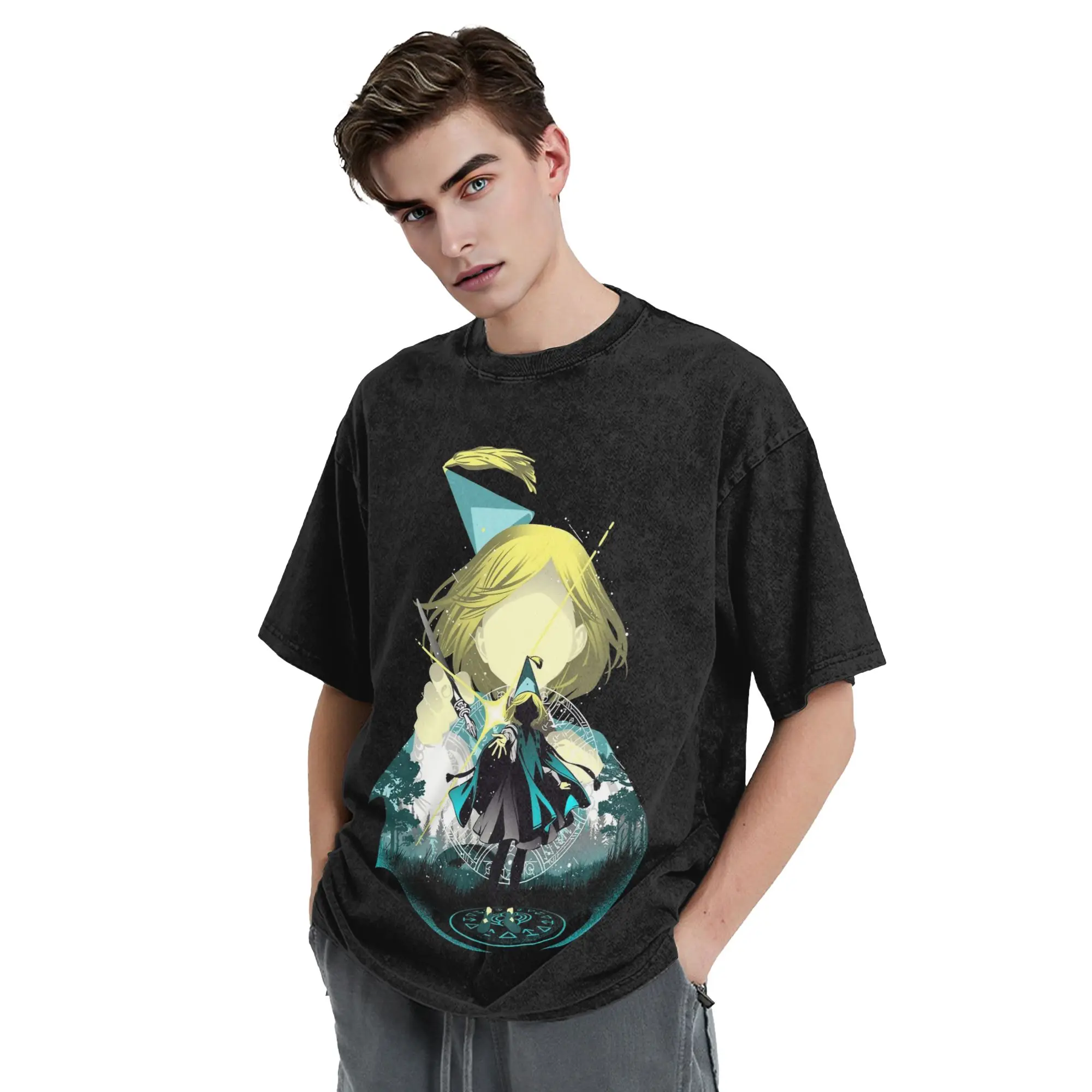 Coco Witch Hat Atelier Anime Washed T Shirt Streetwear  Vintage T-Shirts  Tees Tops for Men Women Cotton Oversize Summer