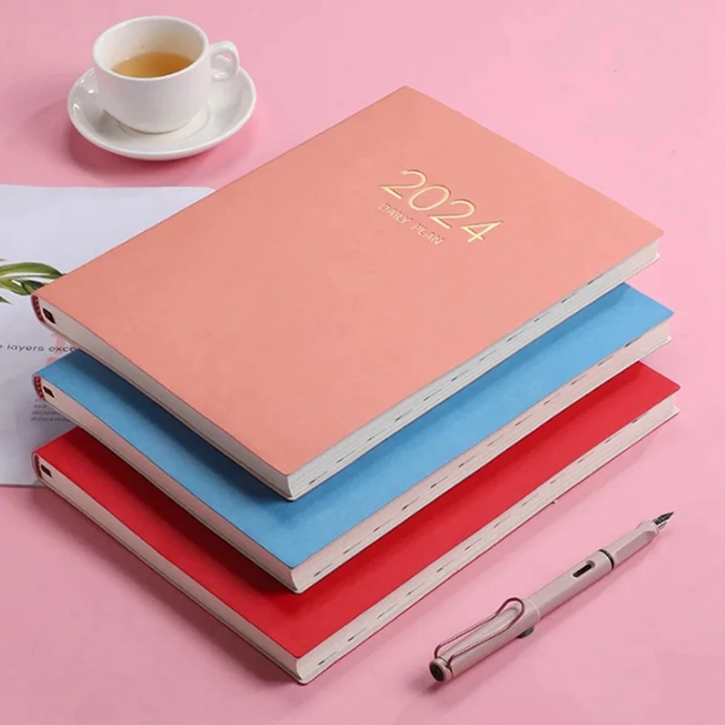 Cuaderno de Plan diario engrosado, calendario semanal, suministros escolares de oficina, 2024