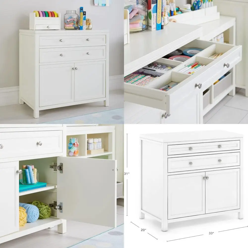 

Льняной белый деревянный шкаф для хранения художественных принадлежностей: идеально подходит для организации детских рисунков, бумаги и материалов для творчества.