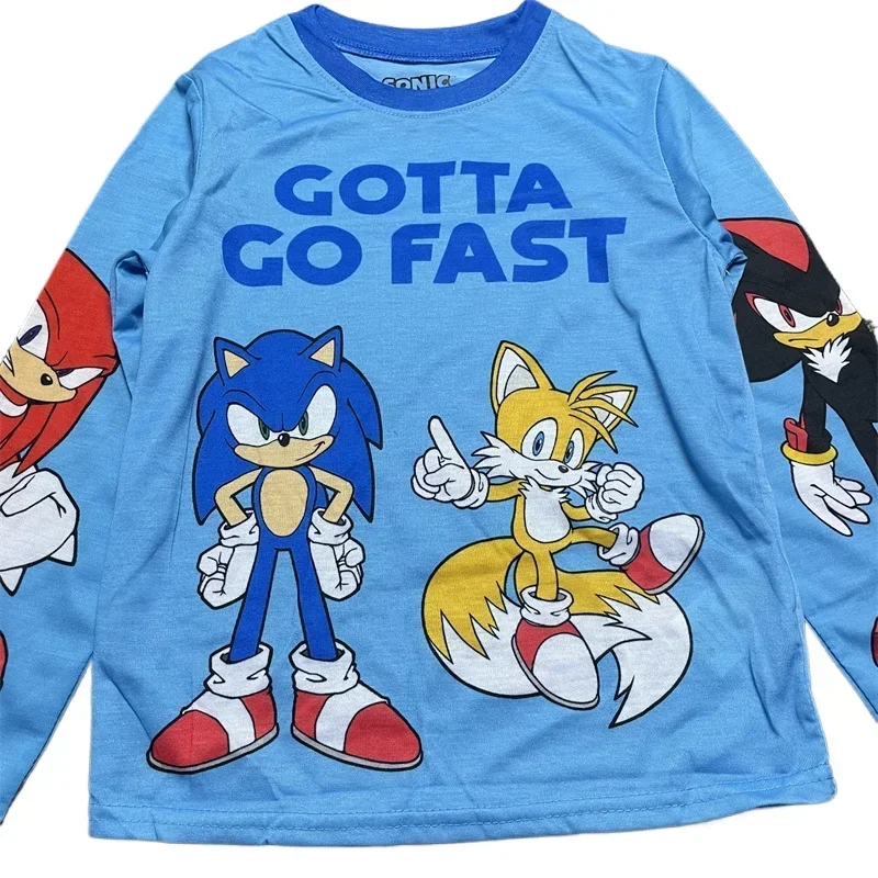 Conjuntos de Roupas Infantis Kawaii Cartoon Sonics para Meninos, Pijamas de Manga Longa e Calças