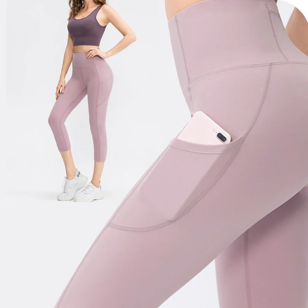 

Женские спортивные брюки 3/4, спортивные женские колготки для спортзала, повседневные укороченные женские леггинсы для фитнеса, женские брюки для йоги с боковыми карманами