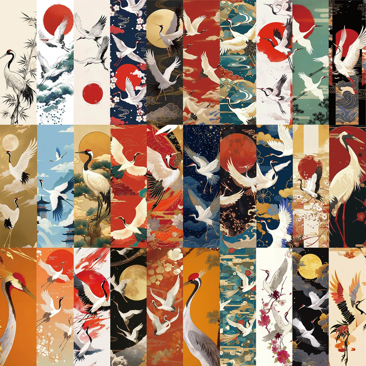 30Pcs Ancient Style Crane Art Bookmarks Set Multi-Color Decorative Note Cards with Exquisite Designs for Reading Enthusiasts