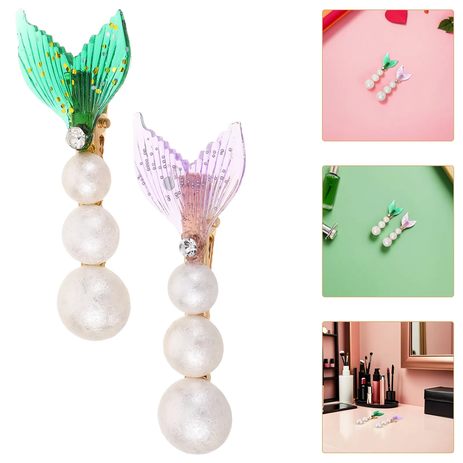 

6Pcs Pearl Fish Hair Clips Mermaid Tail Rhinestone Salon Claw Clips Elegant Sparkly Hair Accessories for Women Girls Styling