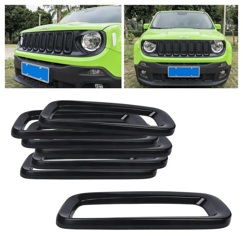 7 Pcs / Set Front Grill Grille Insert Cover Trim Frame For Jeep Renegade 2015-2018