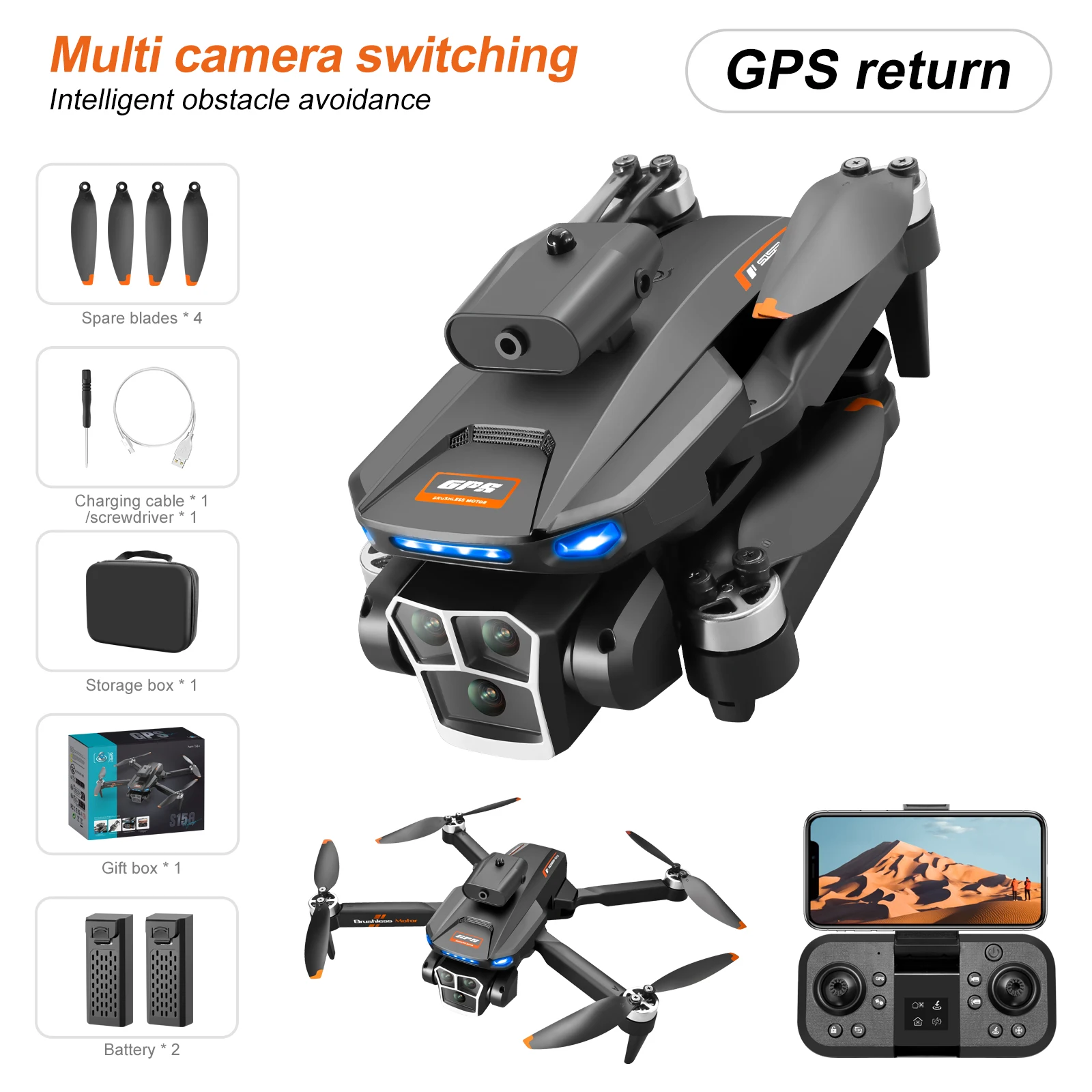 

S158 Rc 8K GPS 3KM Drone Professional WIFI FPV Obstacle Avoidance Brushless Four-Axis Folding Rc Quadcopter Apron Sell