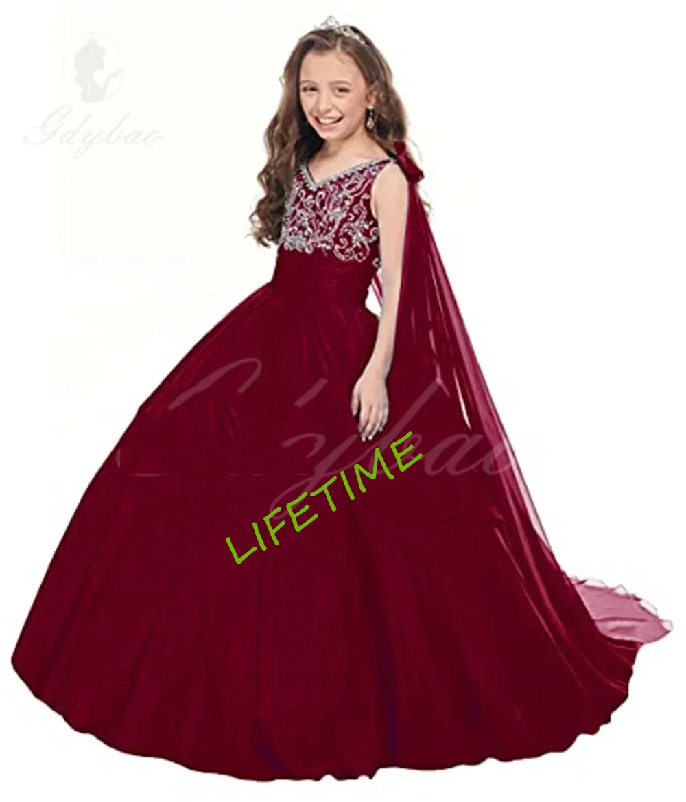 Flower Girl Dress Girls V Neck Pageant Dress Chiffon Princess Birthday Party Dresses Formal Ball Gowns