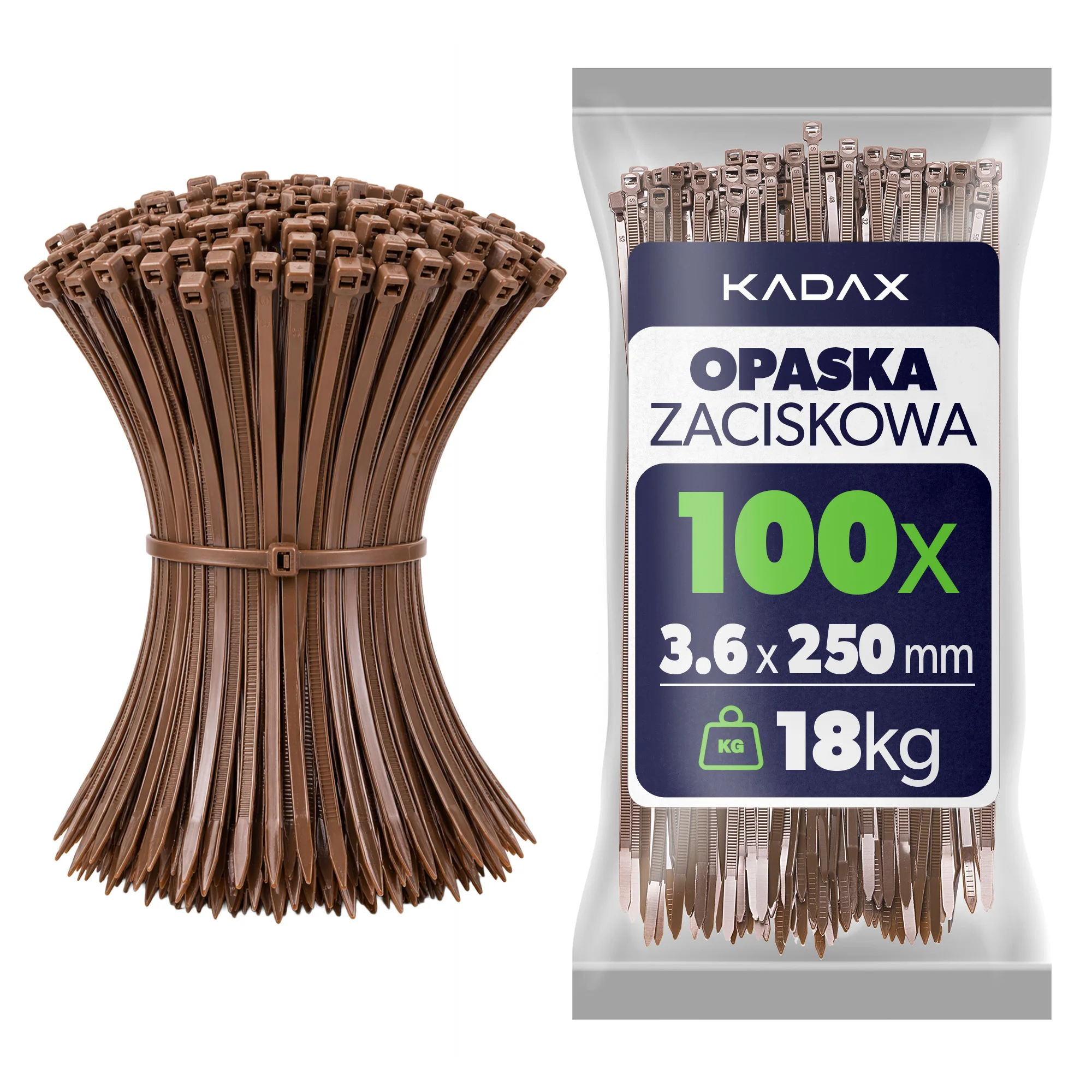 Colliers de serrage Kadax 250X3,6 mm, en nylon 66 marron, résistants aux UV, pour la gestion des câbles, lot de 100