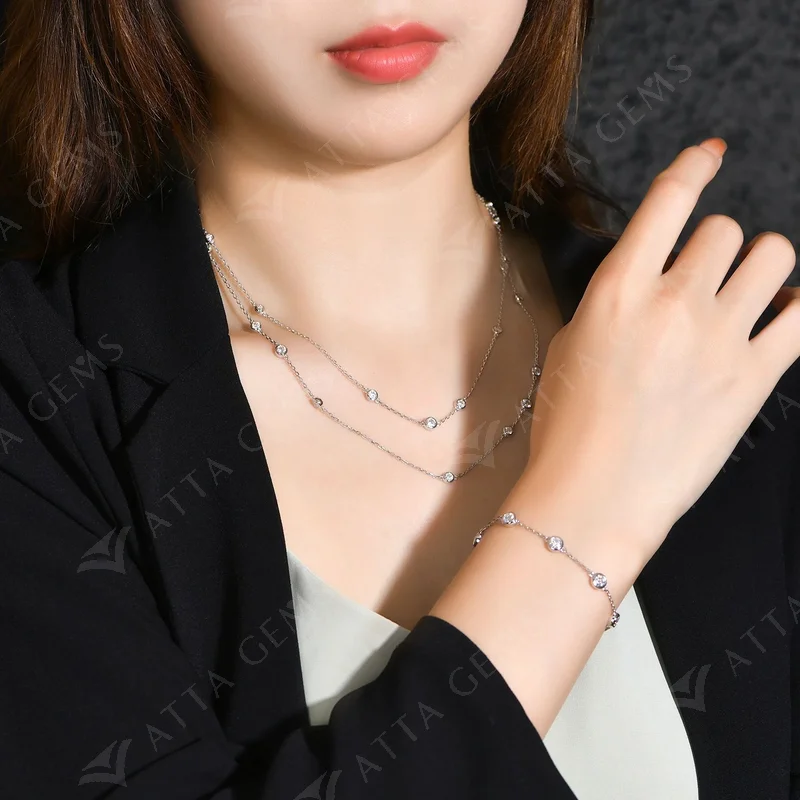 ATTAGEMS 925 Silver Necklace Chain Round Cut 3.5mm D Color Moissanite Necklace for Women Elegant Charms Fine Jewelry Pass Test