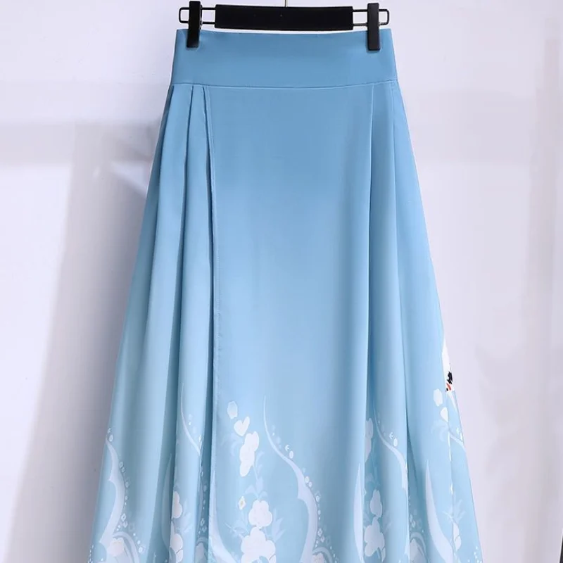 Summer Hanfu Age Reducing Outfits For Women\'s New Fashionable and Elegant Gradient Shirt High Waist Skirt Two Piece Set