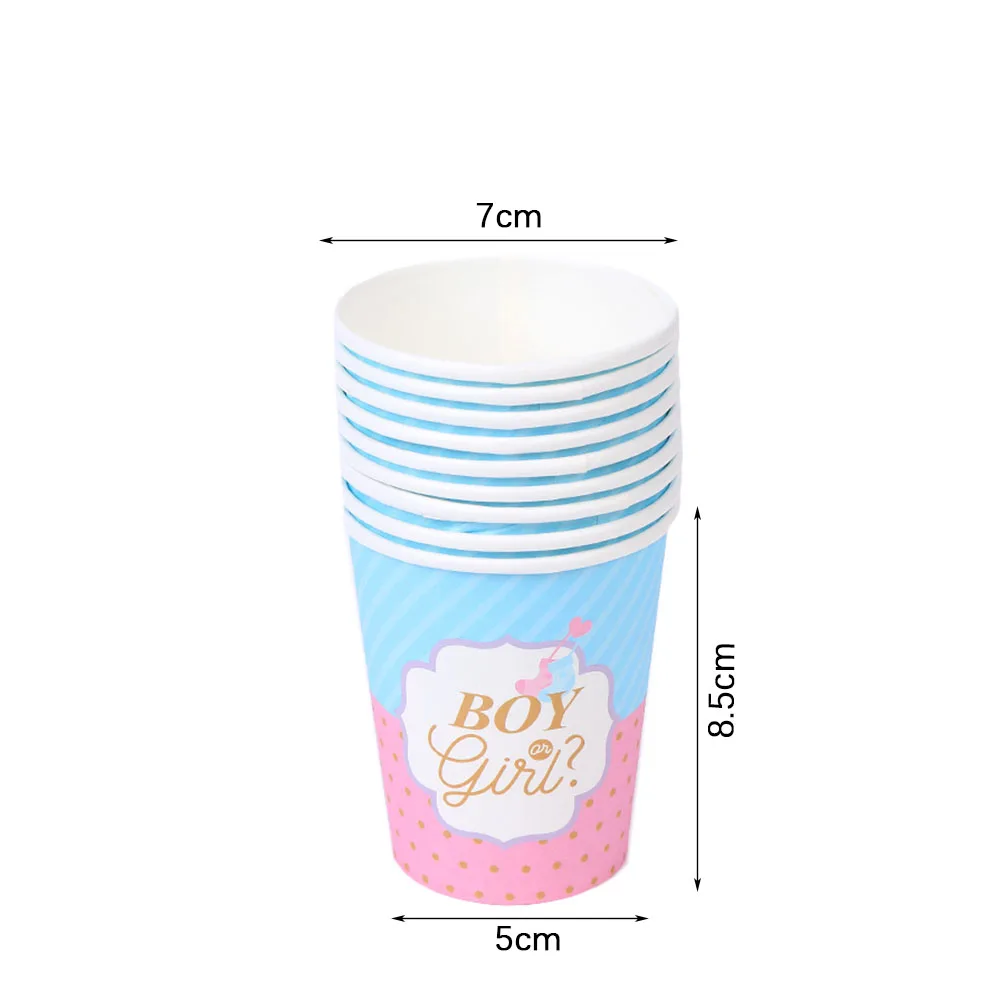 فتاة لصبي أدوات المائدة القابل للتصرف الجنس تكشف ورق للاستعمال مرة واحدة كأس لوحة راية مفرش المائدة للجنسين تكشف ديكور الحفلات
