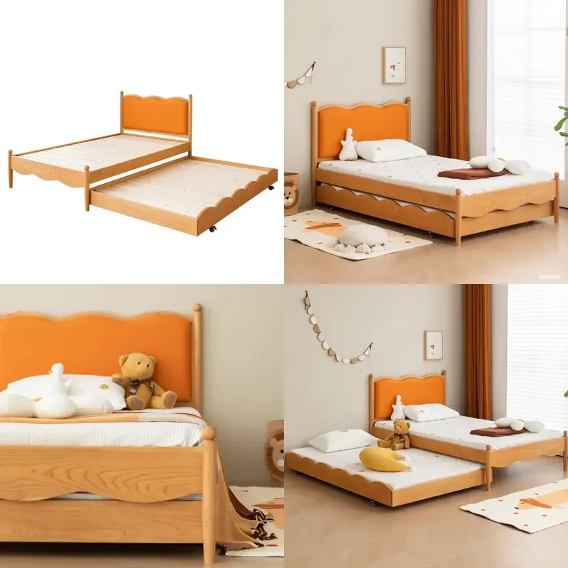 North American Cherry Solid Wood Trundle Bed Black Walnut Finish Retractable Pull Out Multi Functional Space Saving Furniture