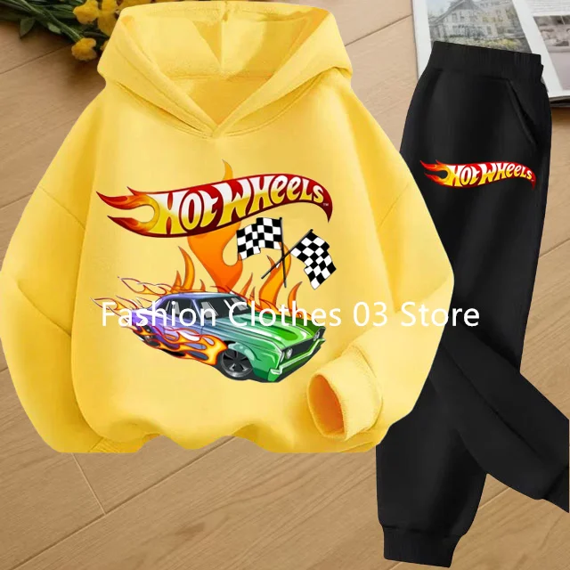 Abbigliamento per bambini Hot Wheels Car Game Cappotto con cappuccio stampato 3-12 anni Ragazzi Ragazze Bambino Top + pantaloni Felpa moda Abbigliamento sportivo casual