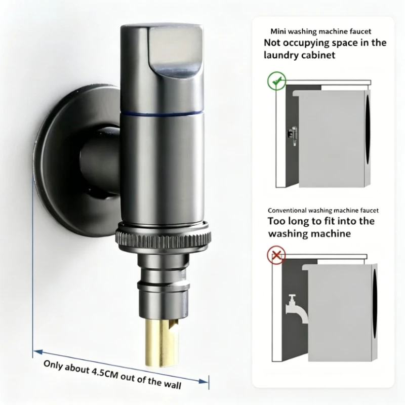 DN15/DN20 Multifunctional Washing Machine Faucet Brass Water Stop Quick Opening Angle Valve Wall Mounted Stop Clamp Triangle