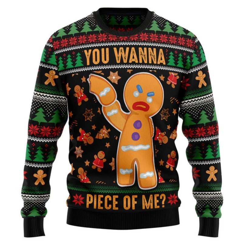 3D Print Gingerbread Graphic Ugly Sweatshirts For Man Merry Christmas Snowman Pullovers Hoodies Mens Crewneck Jumper Sweatshirts