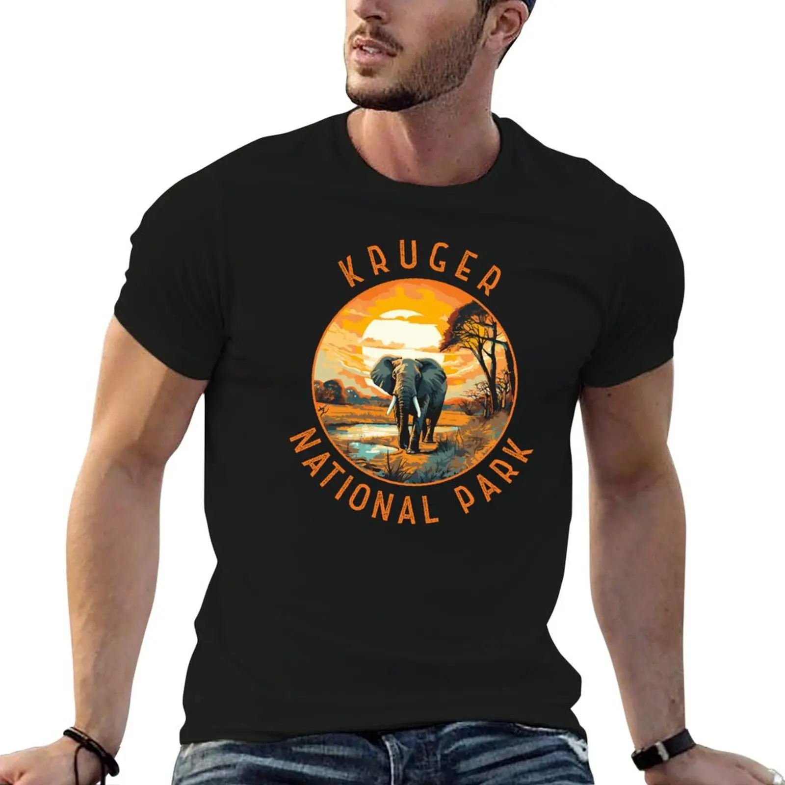 

man t Distressed T-Shirt for South Park Retro shirts Kruger National Circle Africa Elephant printed