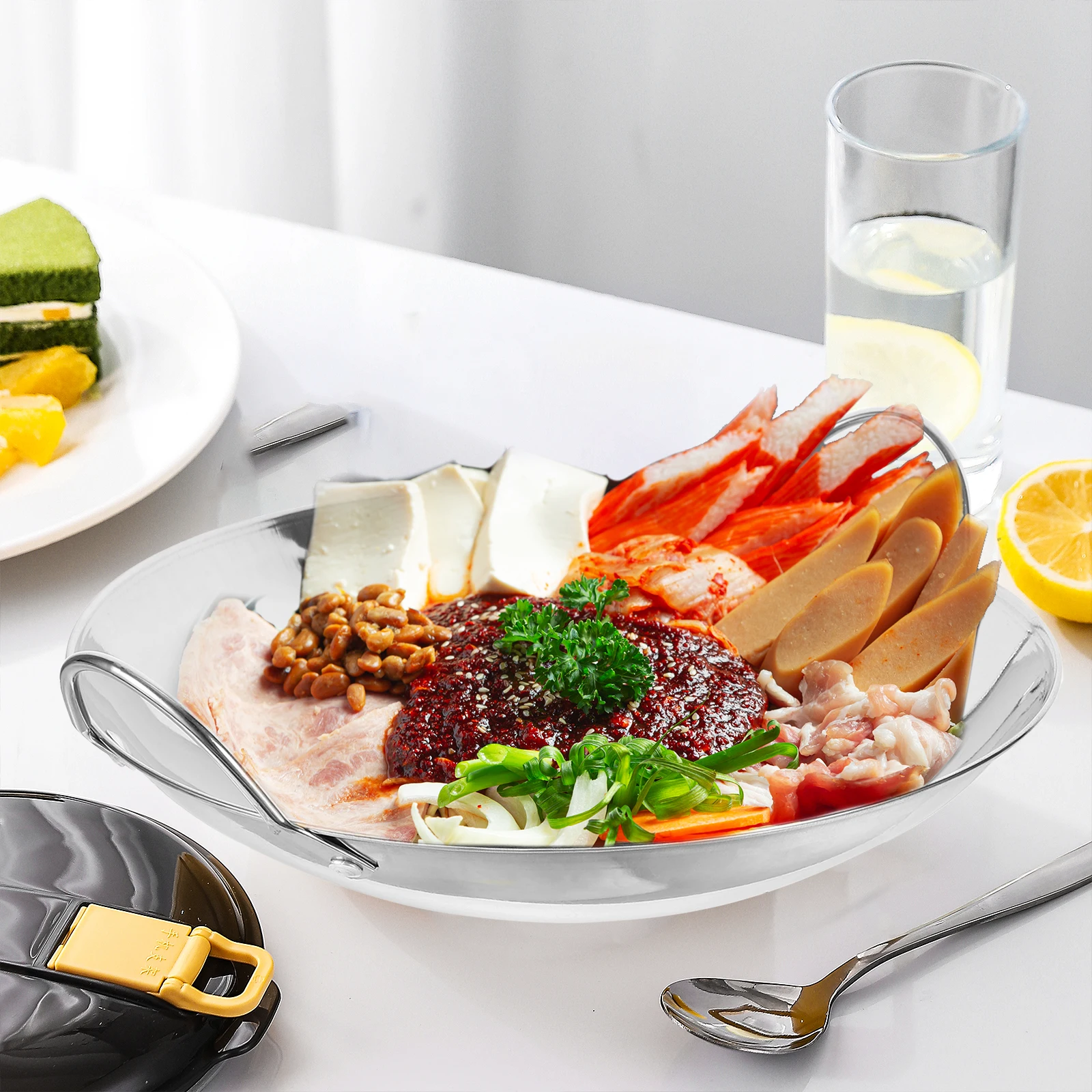 Anti Overflow Tripod Single Person Small Cooking Pot 10 Inch Stainless Steel Non Stick Hot Pot Kitchen Helper Metal Wok