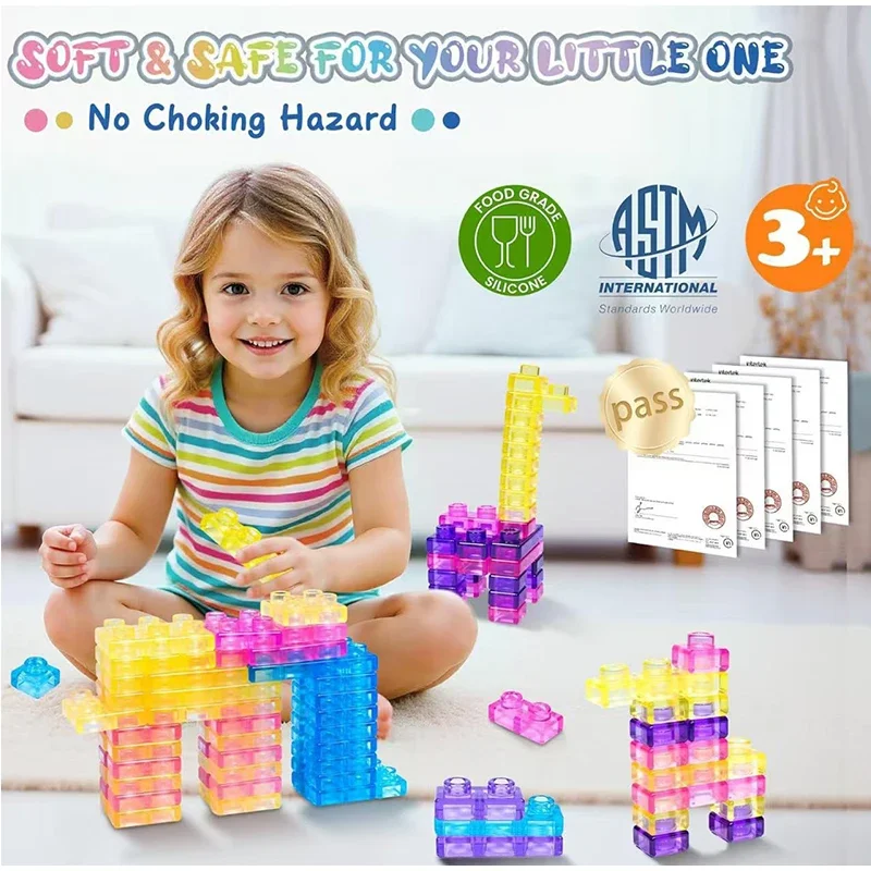 Jelly Building Sensory Soft Building Children's Educational Building Soft Plastic Stress-Relieving Push-and-Pull Fun Set