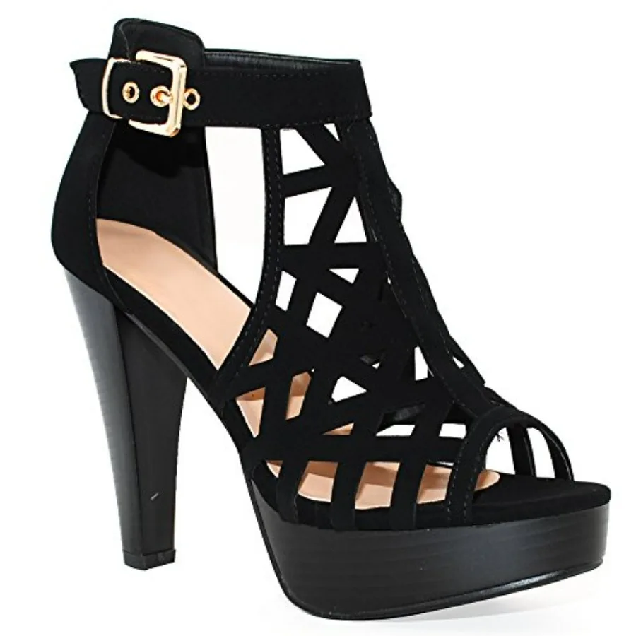 

Open Toe Ankle Strap Sandal Western Bootie Stacked Heel Open Toe Cutout Shoes