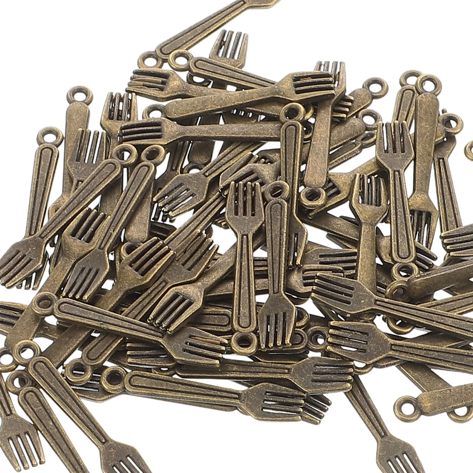 100Pcs Miniature Alloy Cutlery Pendants Vintage Fork Charms for DIY Jewelry Making Cute Retro Tableware Necklace Bracelet