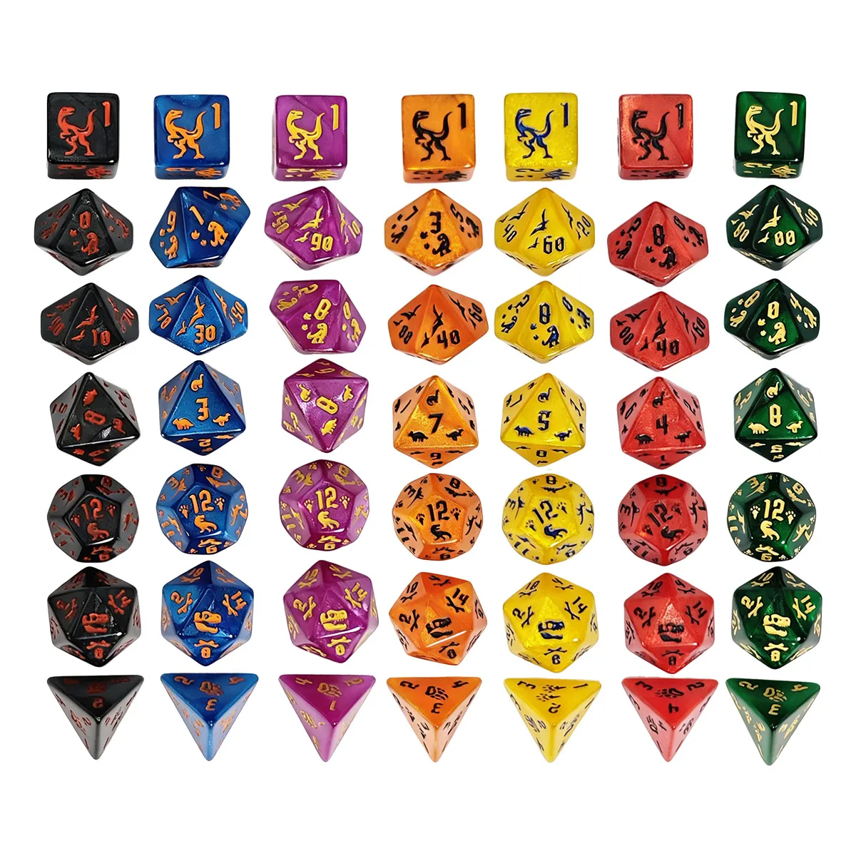 7 Sets Dinosaur Theme Dice + One Dragons Toy DND RPG MTG Dice Games Toys Multi-Color Dice Set for Dungeons Dragons Game Dice view 4