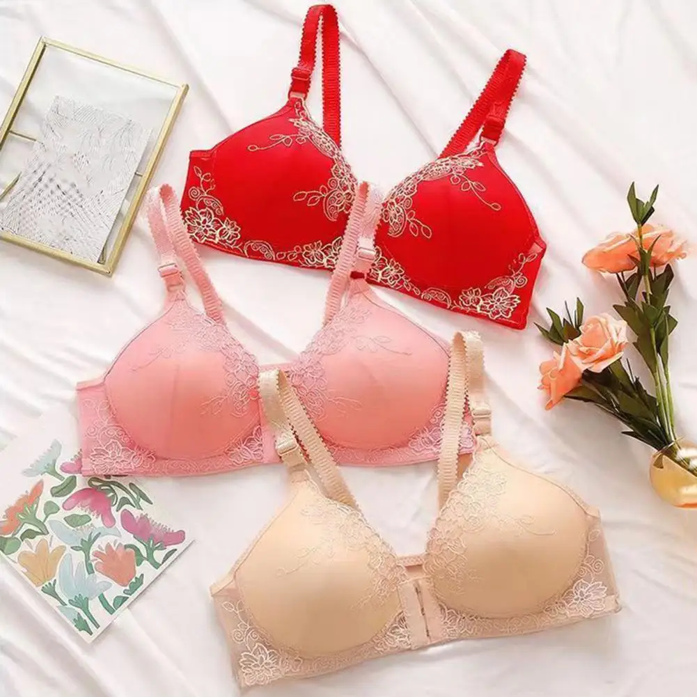 

Women Lace Bra Supportive Lace Jacquard Trim Bras for Comfortable Lightweight Middle-aged Elderly Women Adjustable Gathered Cups