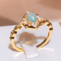 Vintage Rings 925 Silver Jewelry With Opal Zircon Gemstone Gold Color Finger Ring Ornaments For Women Wedding Promise Party