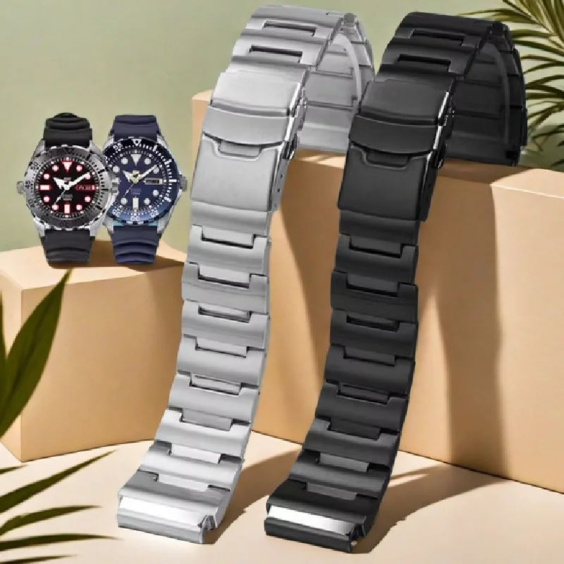 For Seiko No.5 metal WatchBand Red Toothed Water Ghost Little Monster Srp307 313 Skx779 781 Watch Strap Stainless Steel men band