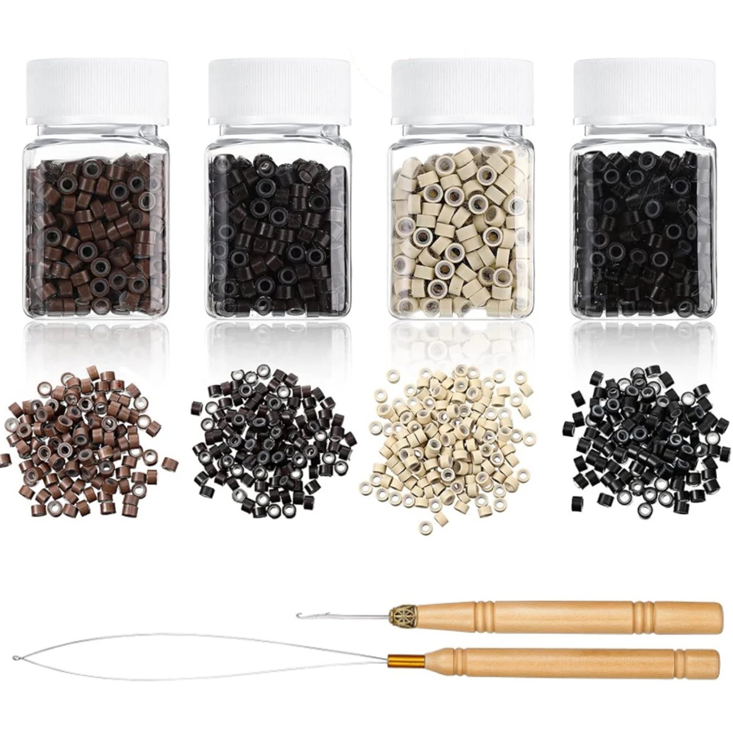 

Hair Extension Tools Kit with 500 Pcs Silicone Lined Micro Link Rings, Hair Extensions Tool Kit Including Crochet Hook Threader