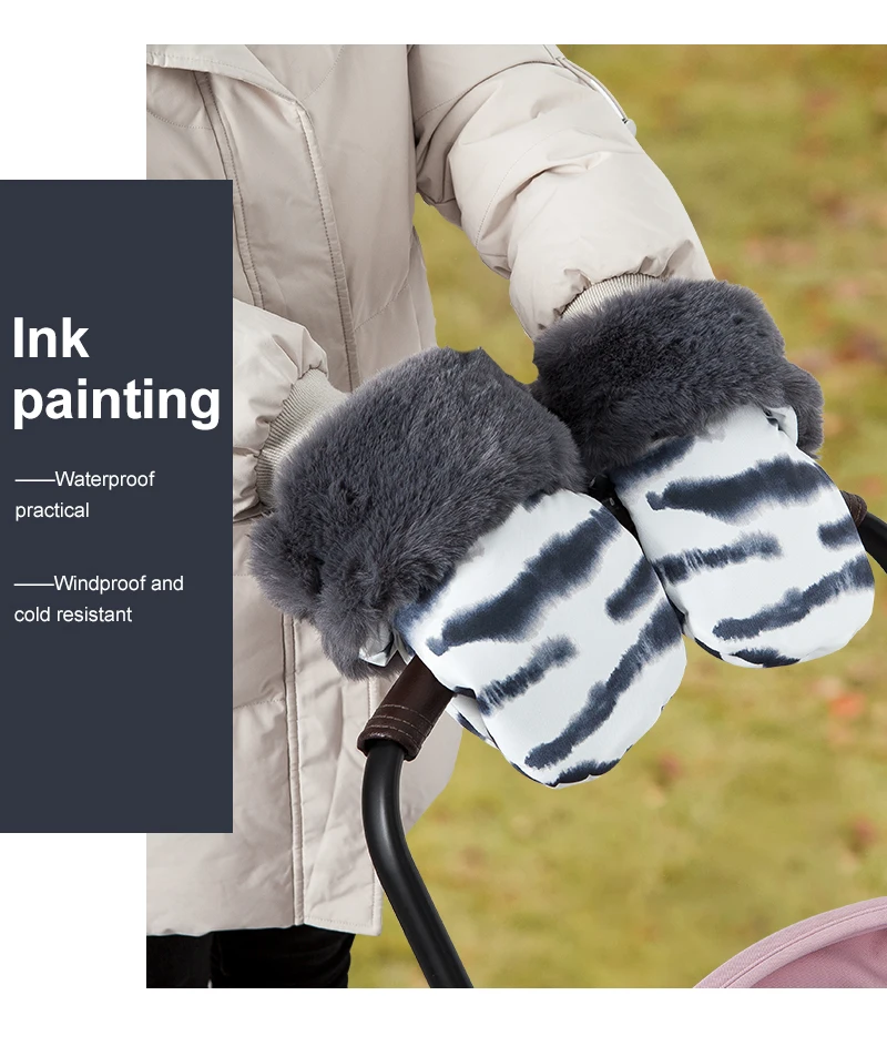 Stroller Gloves 1 Pair Winter Windproof Warm Cute Bear Brown Style Universal Prams Gloves Waterproof Baby Stroller Accessories