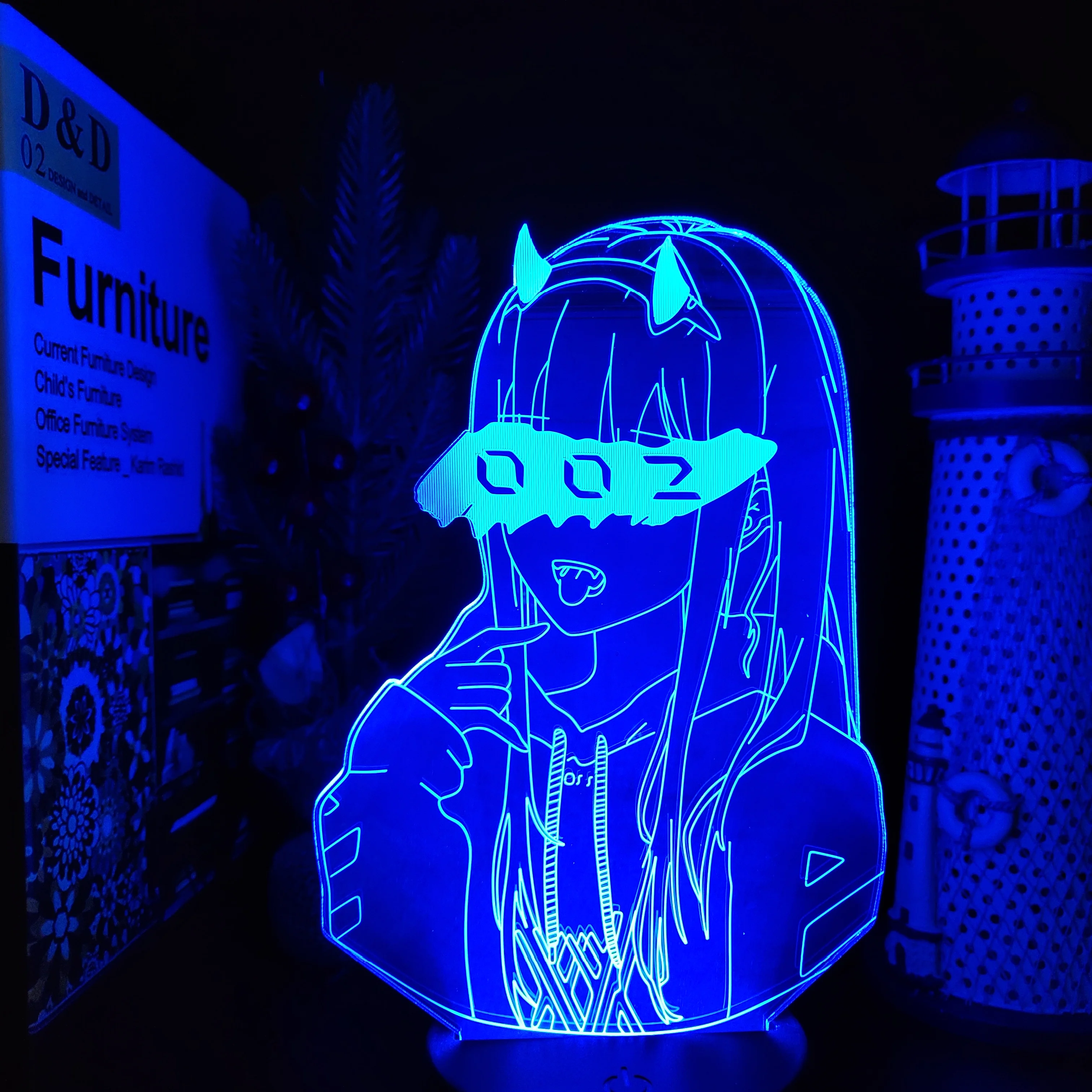 DARLING in the FRANXX Zero Two Cartoon 3D Visual Night Lights LED Figure Night Lamp Bedroom Anime Nightlights Color Changing