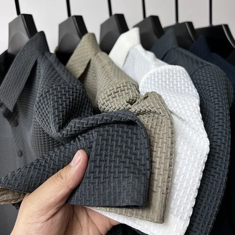 Summer New Men's Lop-up Hollow Short-sleeved Polo Shirt Ice Silk Brand Clothes Breathable Business Fashion T-Shirt Male Upto 6XL