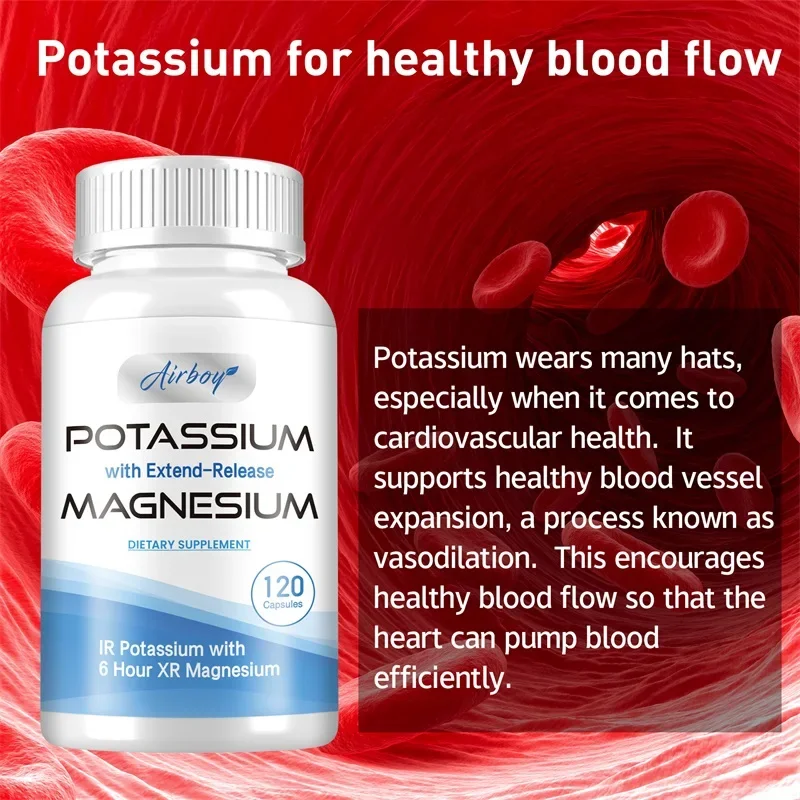 Potassium with Extend-Release Magnesium - for Heart Health, Blood Pressure Support, Improve Blood Circulation - Non-GMO