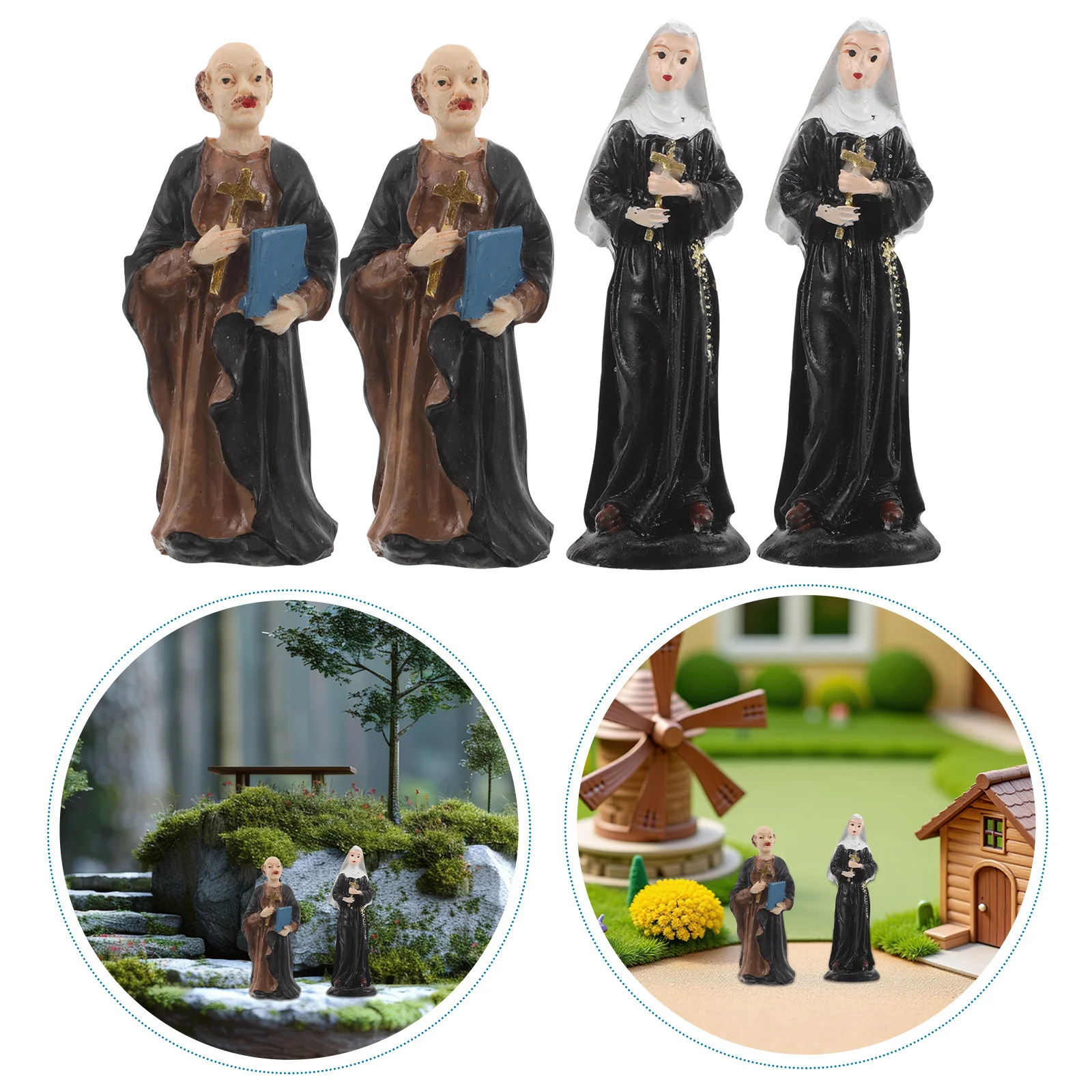 

4Pcs Resin Holy Statues Catholic Christian Nuns Priests Versatile Home Decor Religious Presents Blessing Ornaments
