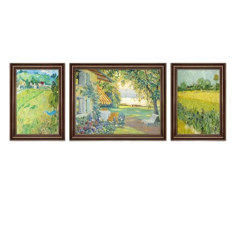 

American style, living room, decorative painting, sofa, background wall, hanging painting, retro, mural