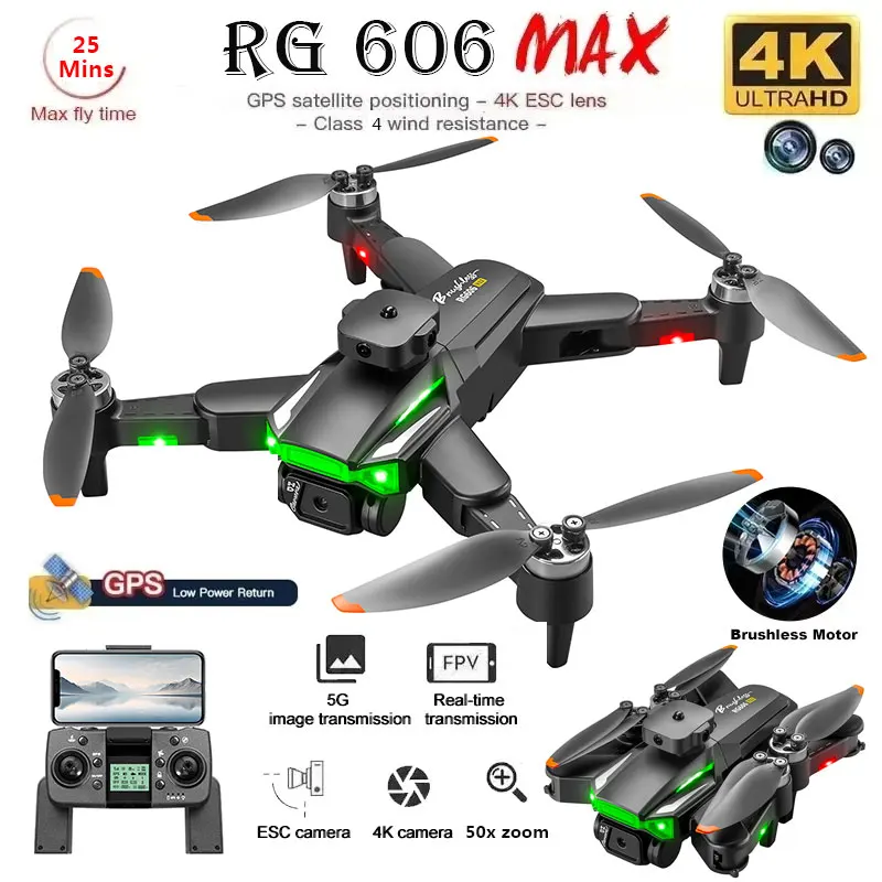 

RG606MAX GPS Drone 4K Professional HD Dual Camera 5G Wifi Photography Brushless Foldable Quadcopter RC Distance 1.2KM Dron Toy