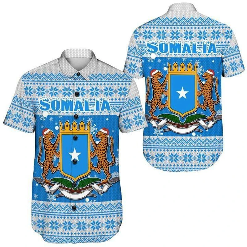 Africa Somalia Flag Map 3D Print Short Sleeve Shirts For Men Clothes Casual Dashiki Shirt National Emblem Blouses Button Tops