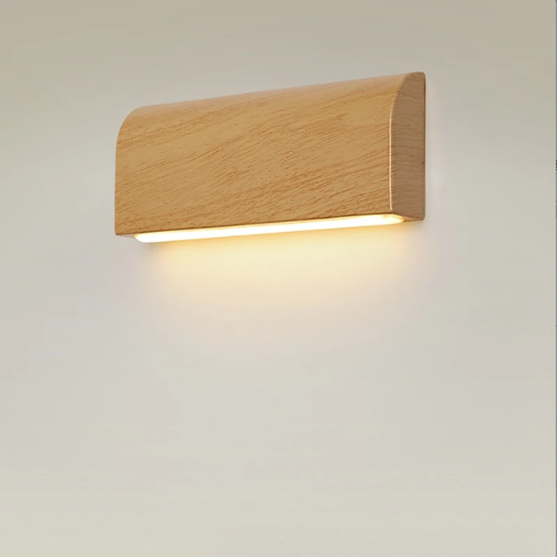 

Nordic Style Living Room Wall Light Indoor Corridor Aisle Minimalist Walnut Wood Color Bedside Wall Lamp Dimming Fixture