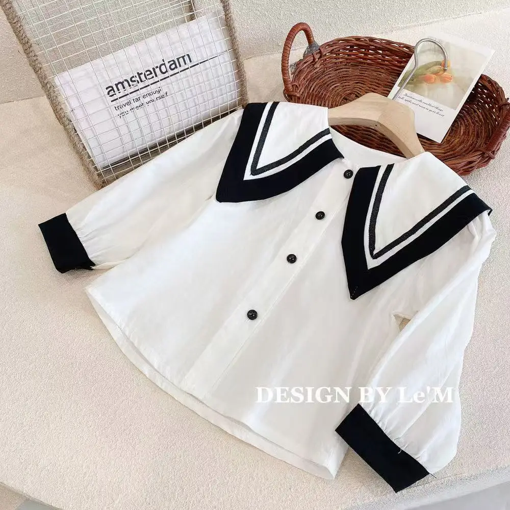 

Teenage Girl's Spring and Autumn 2026 New Style Children's Lapel Pure Cotton Long Sleeved Shirt 110-160cm