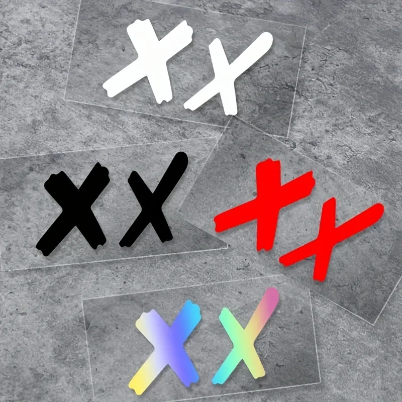Reflective X Eyes Sticker Set Personality Design Red White Laser Reflective Decal For Motorcycle Scooter Bicycle Helmet