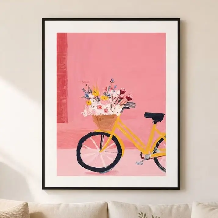 Blossom Bicycle Poster,Canvas Wall Print,Modern Art Illustration,High‑Grade Home Decoration Artwork for Bedroom,Living Room
