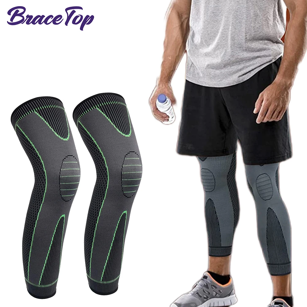 Bracétop Sports antidérapant Compression pleine longueur manches de jambe genouillère Support de protection pour basket-ball Football course à pied