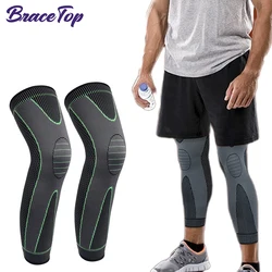 BraceTop Sports Anti-slip Full Length Compression Leg Sleeves Knee Brace Support Protect for Basketball Football Running Cycling