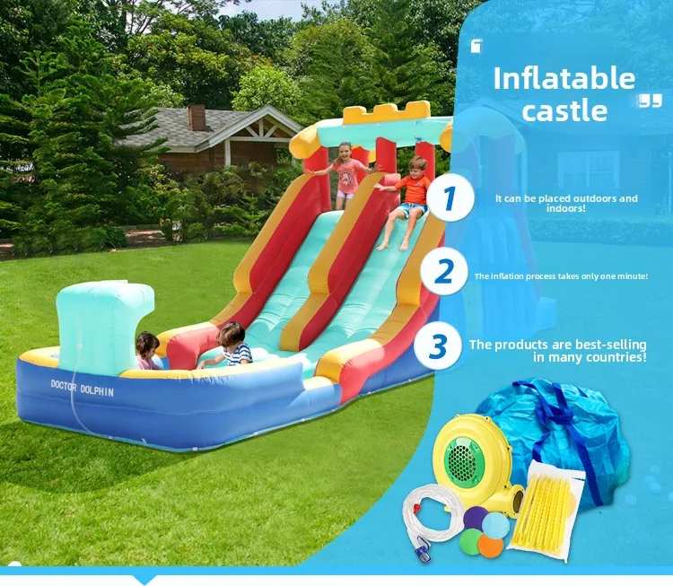 Château gonflable Doctor Dolphin, toboggan de pulvérisation d'eau pour la maison, Double toboggan gonflable pour enfants, Mini château, maison de rebond