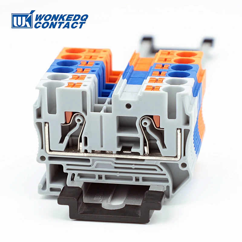 PT6 Push-in Terminal Block Din Rail 6mm² Screwless Spring Feed-Through Connector Wire Electrical Strip Plug PT-6 PT 6