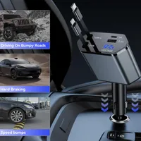 4 in 1 120W Car Charger Retractable Car Cigarette Lighter Adapter USB Type C Fast Charger Cable For IPhone Xiaomi Huawei Samsung
